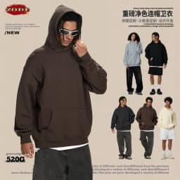 ZODF Fashion Winter 520gsm Man Heavy Weight Hoodie Unisex Loose Warm 100% Cotton Terry Hooded Pullovers Brand Coats HY0030