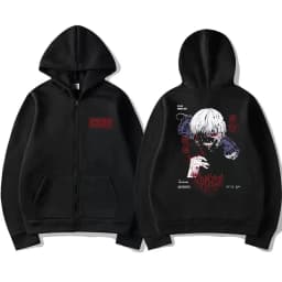 Anime Tokyo Ghoul Kaneki Ken Spider Lily Print Zipper Hoodie Unisex Hooded Sweatshirt Men Manga Oversized Zip Up Hoodies Jackets
