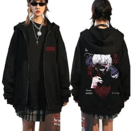 Anime Tokyo Ghoul Kaneki Ken Spider Lily Print Zipper Hoodie Unisex Hooded Sweatshirt Men Manga Oversized Zip Up Hoodies Jackets