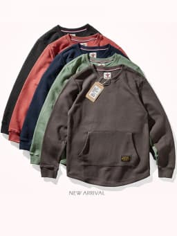 Autumn Winter New American Retro Heavyweight Velvet Kangaroo Pocket Sweatshirts Men's Simple Pure Cotton Washed Casual Sportwear