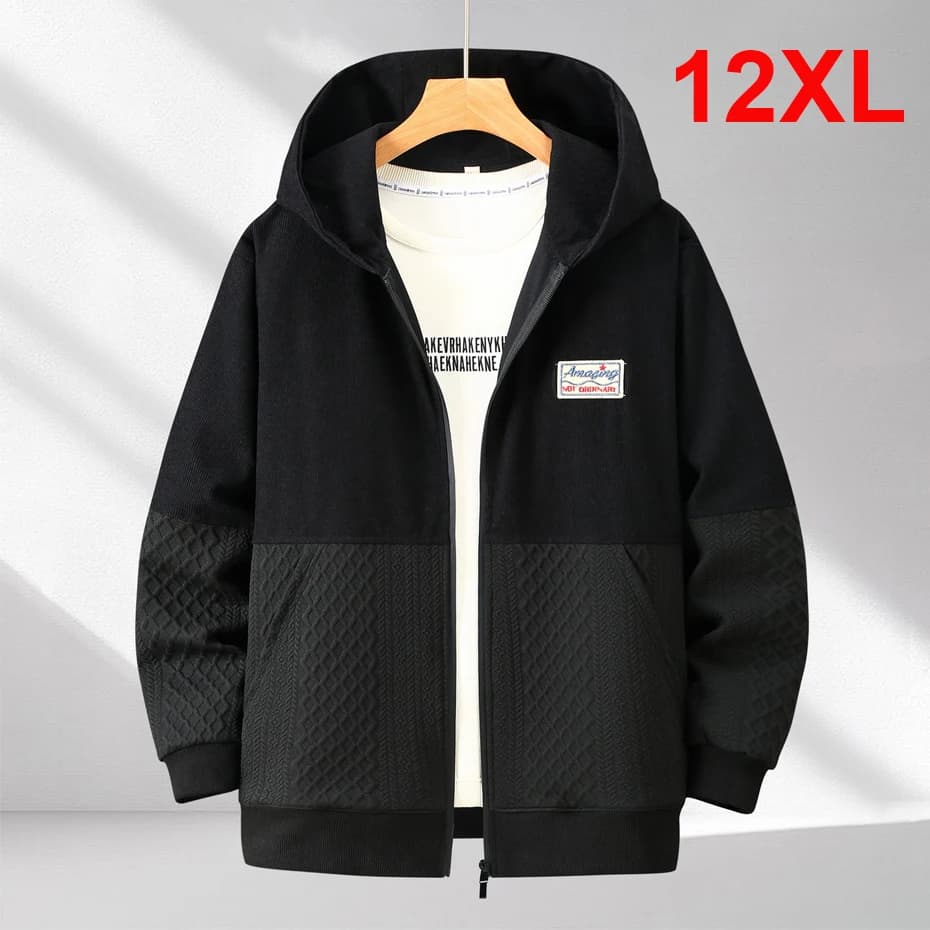Zippered Hoodie Men Plus Size 12XL 10XL Spring Autumn Hoodie Jacket Male Big Size 12XL