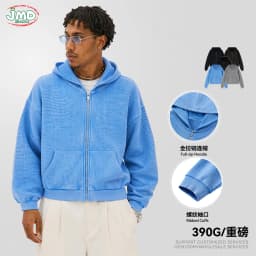 JMD Trendy Autumn Men 390gsm Waffle Zipper Hoodies Unisex Casual Old Money Style Boxyfit Solid Hooded Jacket Coat QH0168