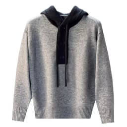 Korean Men's Knitted Hoodie Pullover 2026 Autumn Winter New Collection Color Blocked Half Open Collar Thick Hooded Sweatshirt