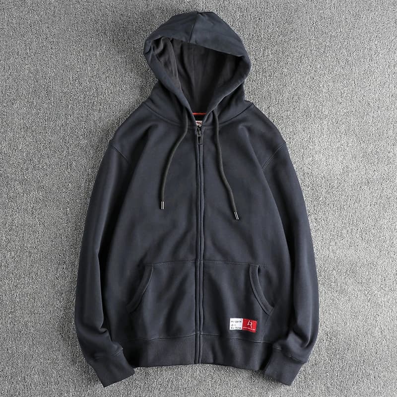 Autumn Winter New American Retro Long Sleeve Solid Color Hooded Hoodies Men's Simple Washed Casual Loose Cardigan Sweatshirts