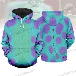 Monsters, Inc. costume shirts, James P. Sullivan cosplay hoodies, 3D Halloween sweatshirts for men and women, and character tops