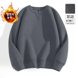 Thickened Fleece Hoodless Sweatshirt Men's round Neck Winter Casual Loose Fit Cotton Polyester Long Sleeve Self Heating
