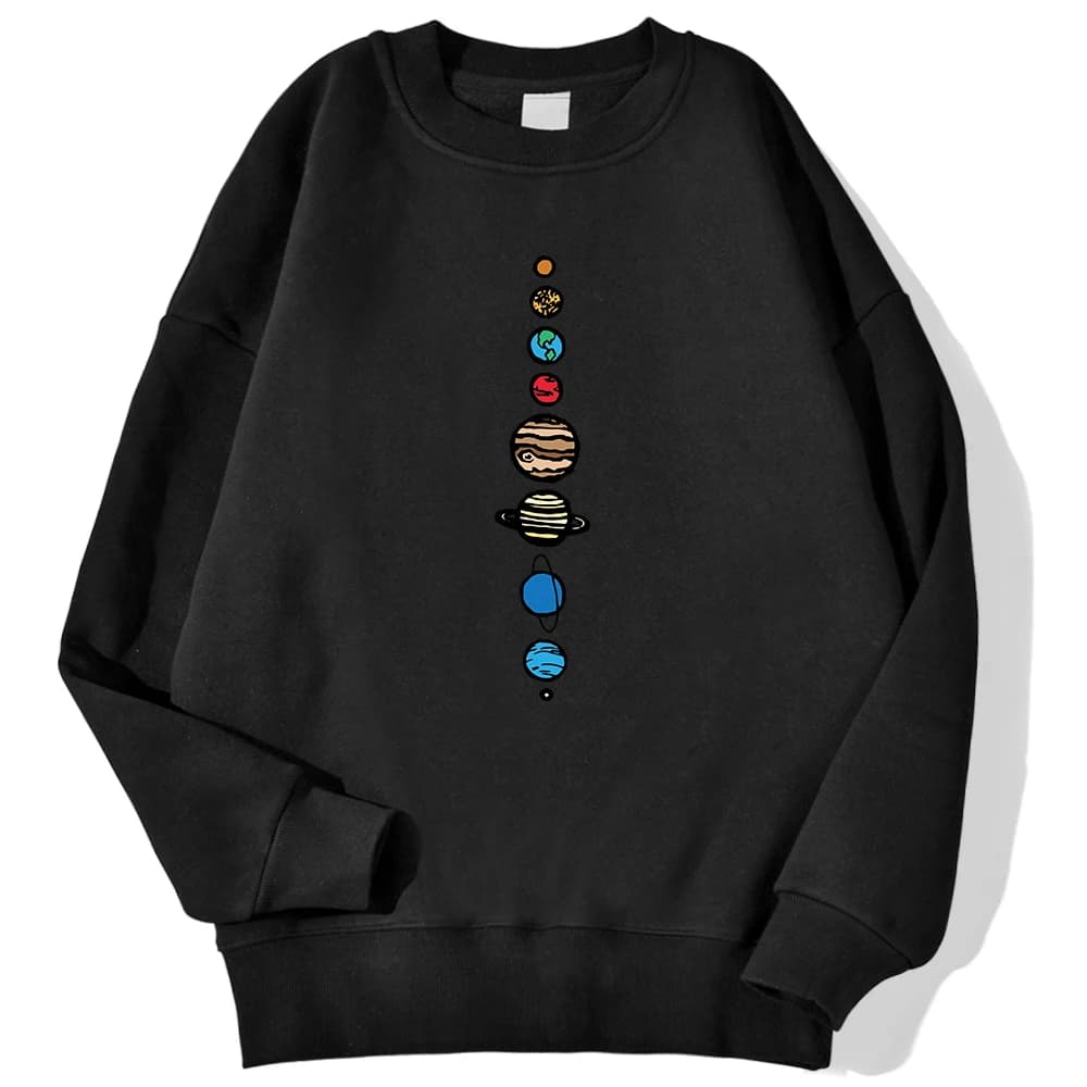 Nine Planets Universe Solar Systemprinted Men Pullover Fashion Casual Hooded Loose Crewneck Sweatshirts Autumn Fleece Streetwear
