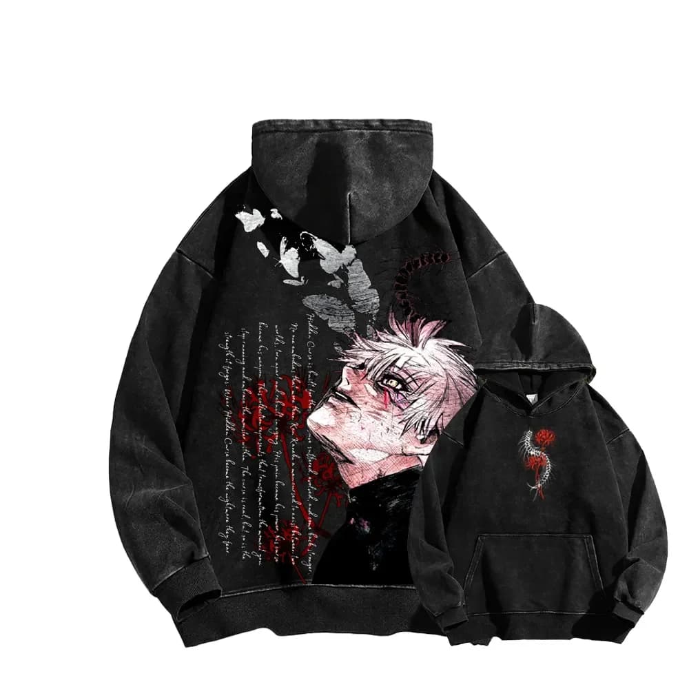 Tokyo Ghoul Tokyo Ghoul Printed Hooded Men Women Casual Cotton Hoodies Vintage Washed Streetwear Harajuku Male Manga Sweatshirt