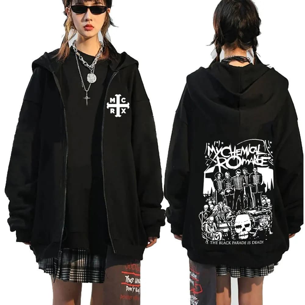 Rock Band My Chemical Romance Mcr Dead Zipper Hoodie Black Parade Punk Emo Zip Up Hoodies Men Fashion Vintage Oversized Pullover
