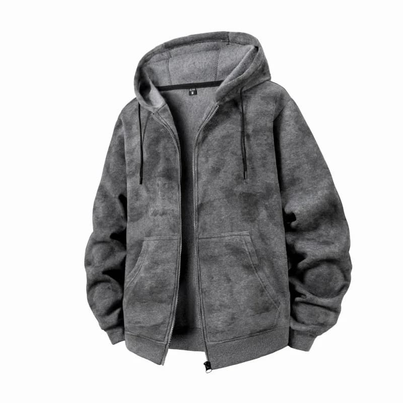 Men Tie Dye Brushed Hooded Sweatshirt Men Full Zip Opening Jacket Men Fleece Lined Sports Versatile Outerwear Male Overcoat