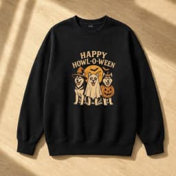 Happy Howl O Ween Dogs Men Halloween Graphic Sweatshirt Spooky Dog Costume Art Top Pet Adoption Event Hoodie