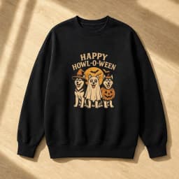 Happy Howl O Ween Dogs Men Halloween Graphic Sweatshirt Spooky Dog Costume Art Top Pet Adoption Event Hoodie