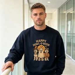 Happy Howl O Ween Dogs Men Halloween Graphic Sweatshirt Spooky Dog Costume Art Top Pet Adoption Event Hoodie
