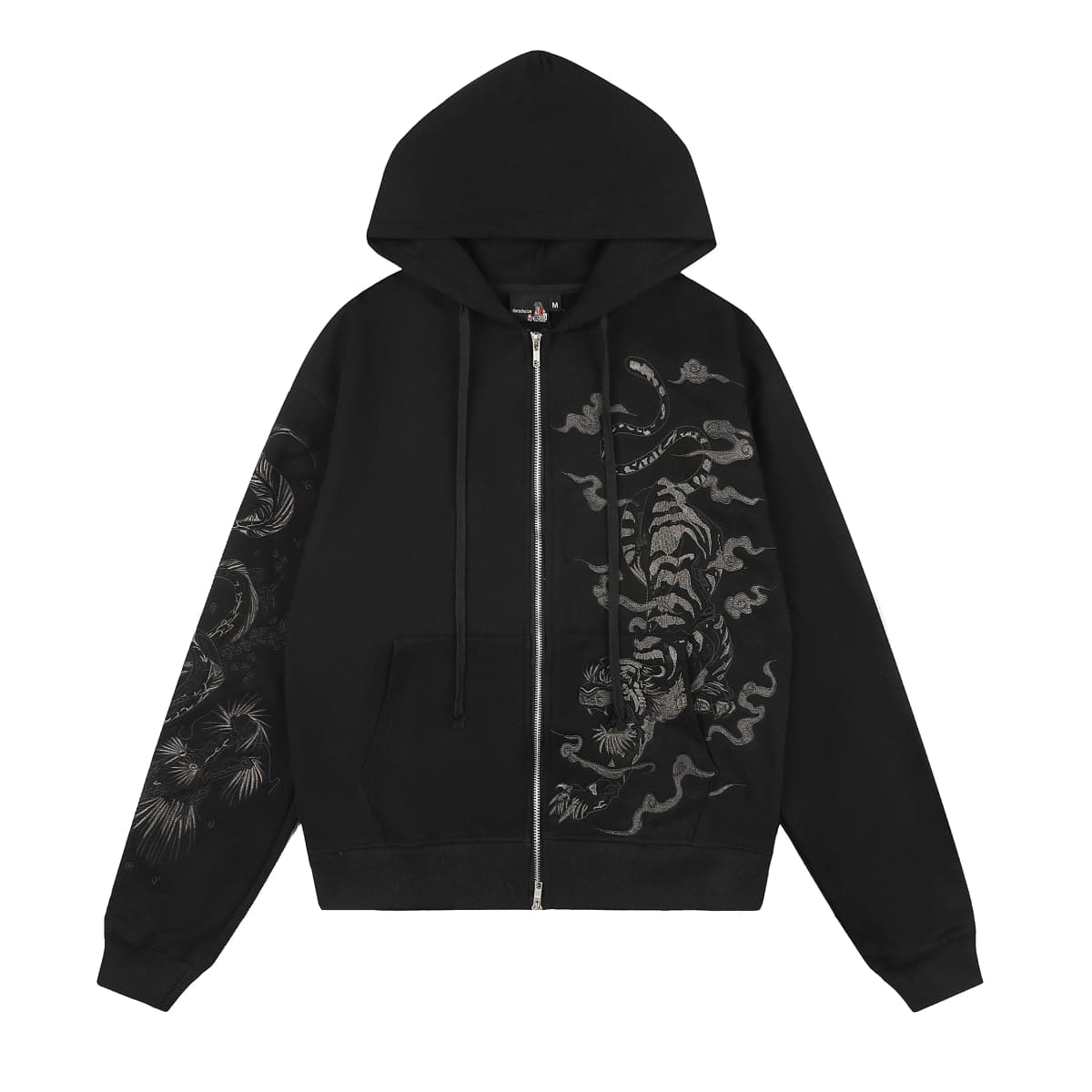 Tiger Embroidery Zipper Hooded Hoodies Jacket Mens Cardigan Streetwear Loose Baggy Sweatshirt Oversized