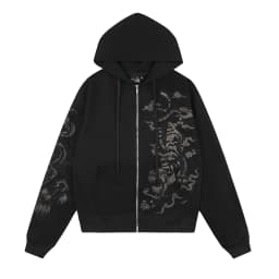 Tiger Embroidery Zipper Hooded Hoodies Jacket Mens Cardigan Streetwear Loose Baggy Sweatshirt Oversized