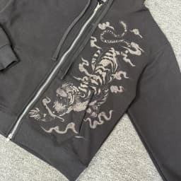 Tiger Embroidery Zipper Hooded Hoodies Jacket Mens Cardigan Streetwear Loose Baggy Sweatshirt Oversized