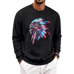 Men's Autumn And Winter Fleece Crew Neck Sweater Feather Print Long Sleeve Top Men's