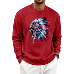 Men's Autumn And Winter Fleece Crew Neck Sweater Feather Print Long Sleeve Top Men's