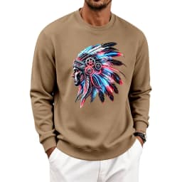 Men's Autumn And Winter Fleece Crew Neck Sweater Feather Print Long Sleeve Top Men's