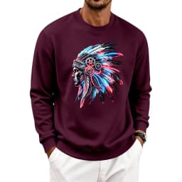 Men's Autumn And Winter Fleece Crew Neck Sweater Feather Print Long Sleeve Top Men's