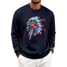 Men's Autumn And Winter Fleece Crew Neck Sweater Feather Print Long Sleeve Top Men's
