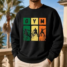 Retro Gym Color Blocks Men Sport Fitness Sweatshirt Basketball Silhouette Top Training Wear Athletic Hoodie