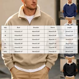 Coral Fleece Turtleneck Mens Sweatshirts Fall And Winter Retro Half Zipper Open Front Large Long Sleeve Top Mens Pullover Hoodie