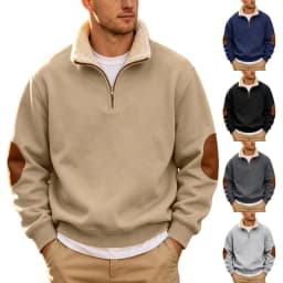 Coral Fleece Turtleneck Mens Sweatshirts Fall And Winter Retro Half Zipper Open Front Large Long Sleeve Top Mens Pullover Hoodie