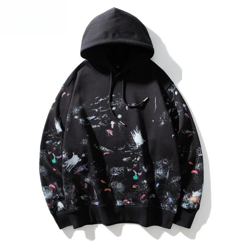 American Graffiti Print Hoodie for Men 2026 Autumn Winter New Men's High Street Loose Hooded Pullover Sweatshirt Y2k Streetwear