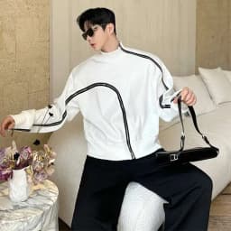 Men's Fashion Short Style Temperament Bottom Shirt Personalized Zipper Design Long Sleeve T-shirts
