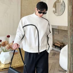 Men's Fashion Short Style Temperament Bottom Shirt Personalized Zipper Design Long Sleeve T-shirts
