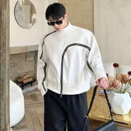 Men's Fashion Short Style Temperament Bottom Shirt Personalized Zipper Design Long Sleeve T-shirts