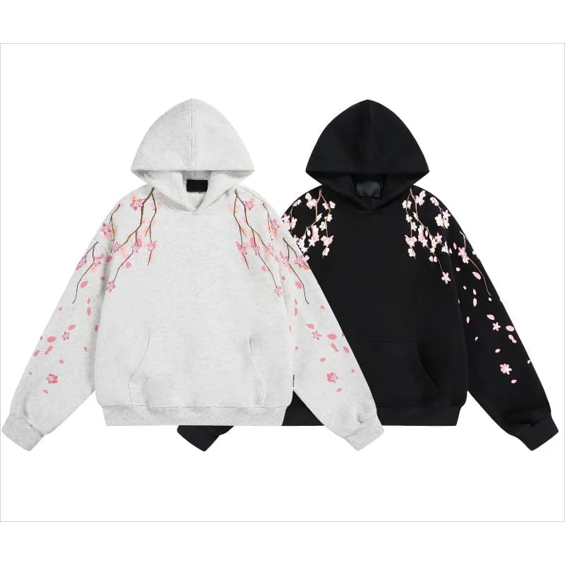 2026 Autumn New Plum Blossom Embroidery Printed Hoodie Japan Korean Fashion Streetwear Harajuku Casual Loose Hooded Sweatshirt