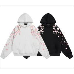 2026 Autumn New Plum Blossom Embroidery Printed Hoodie Japan Korean Fashion Streetwear Harajuku Casual Loose Hooded Sweatshirt