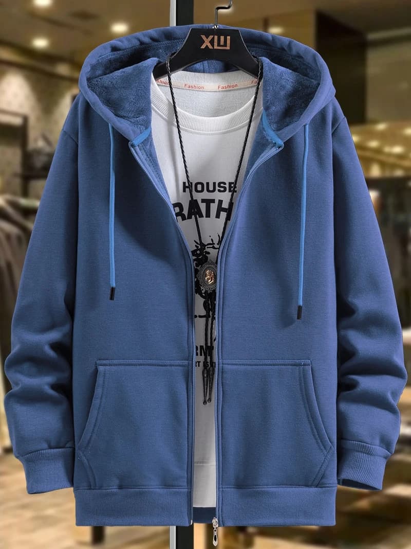 Men's Oversized Hoodie Cardigan Autumn Winter Fleece Zipper Loose Casual Top Elastic Long Sleeve Youth Trendy Color