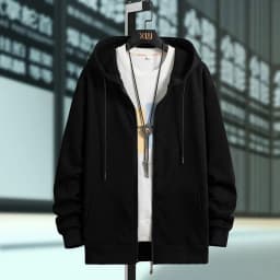 Men's Oversized Hoodie Cardigan Autumn Winter Fleece Zipper Loose Casual Top Elastic Long Sleeve Youth Trendy Color