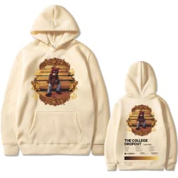 Rapper Kanye West The College Dropout Hip Hop Music Album Graphics Hoodie Men Casual Oversized Sweatshirt Men's Black Streetwear