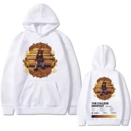 Rapper Kanye West The College Dropout Hip Hop Music Album Graphics Hoodie Men Casual Oversized Sweatshirt Men's Black Streetwear