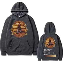 Rapper Kanye West The College Dropout Hip Hop Music Album Graphics Hoodie Men Casual Oversized Sweatshirt Men's Black Streetwear