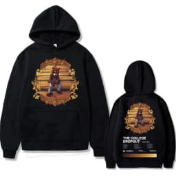 Rapper Kanye West The College Dropout Hip Hop Music Album Graphics Hoodie Men Casual Oversized Sweatshirt Men's Black Streetwear