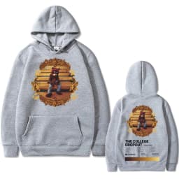 Rapper Kanye West The College Dropout Hip Hop Music Album Graphics Hoodie Men Casual Oversized Sweatshirt Men's Black Streetwear