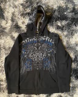 Mens Loose Long Sleeve Streetwear Hooded Sweatshirt Gothic Black Full Zip Hoodie Red Skull Heart Pattern Print and Letter Design