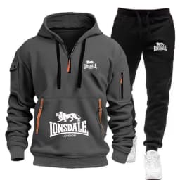 2026 New LONSDALE Autumn and Winter Men's Hooded Sweatshirt Set Kangaroo Pocket Sweatshirt Sports Pants Two-Piece Set Fleece