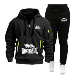 2026 New LONSDALE Autumn and Winter Men's Hooded Sweatshirt Set Kangaroo Pocket Sweatshirt Sports Pants Two-Piece Set Fleece