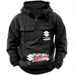 Suzuki Racing Logo Motorcycle Racing 2026 New Men's Multi Pocket Zipper Outdoor Sports Hoodie