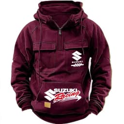 Suzuki Racing Logo Motorcycle Racing 2026 New Men's Multi Pocket Zipper Outdoor Sports Hoodie
