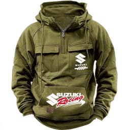 Suzuki Racing Logo Motorcycle Racing 2026 New Men's Multi Pocket Zipper Outdoor Sports Hoodie