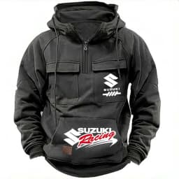 Suzuki Racing Logo Motorcycle Racing 2026 New Men's Multi Pocket Zipper Outdoor Sports Hoodie