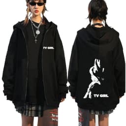 TV Girl Who Really Cares Graphic Print Zipper Hoodie Men Women Fashion Casual Oversized Zip Up Jacket Male Fleece Sweatshirts