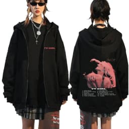 TV Girl Who Really Cares Graphic Print Zipper Hoodie Men Women Fashion Casual Oversized Zip Up Jacket Male Fleece Sweatshirts